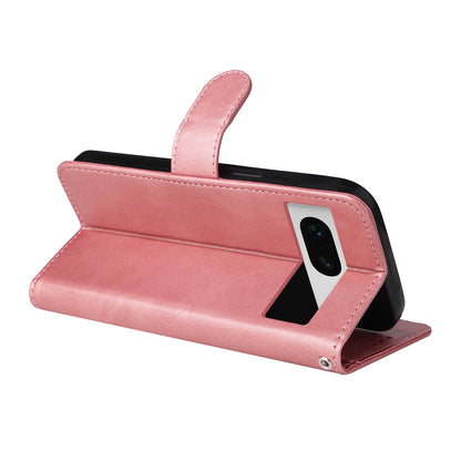 For Google Pixel 7 5G Calf Texture Phone Cover Wallet Stand Shockproof Case with Strap