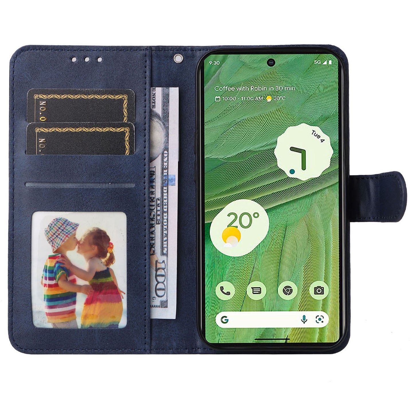 For Google Pixel 7 5G Calf Texture Phone Cover Wallet Stand Shockproof Case with Strap