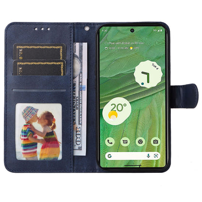 For Google Pixel 7 5G Calf Texture Phone Cover Wallet Stand Shockproof Case with Strap