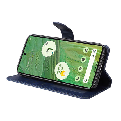 For Google Pixel 7 5G Calf Texture Phone Cover Wallet Stand Shockproof Case with Strap
