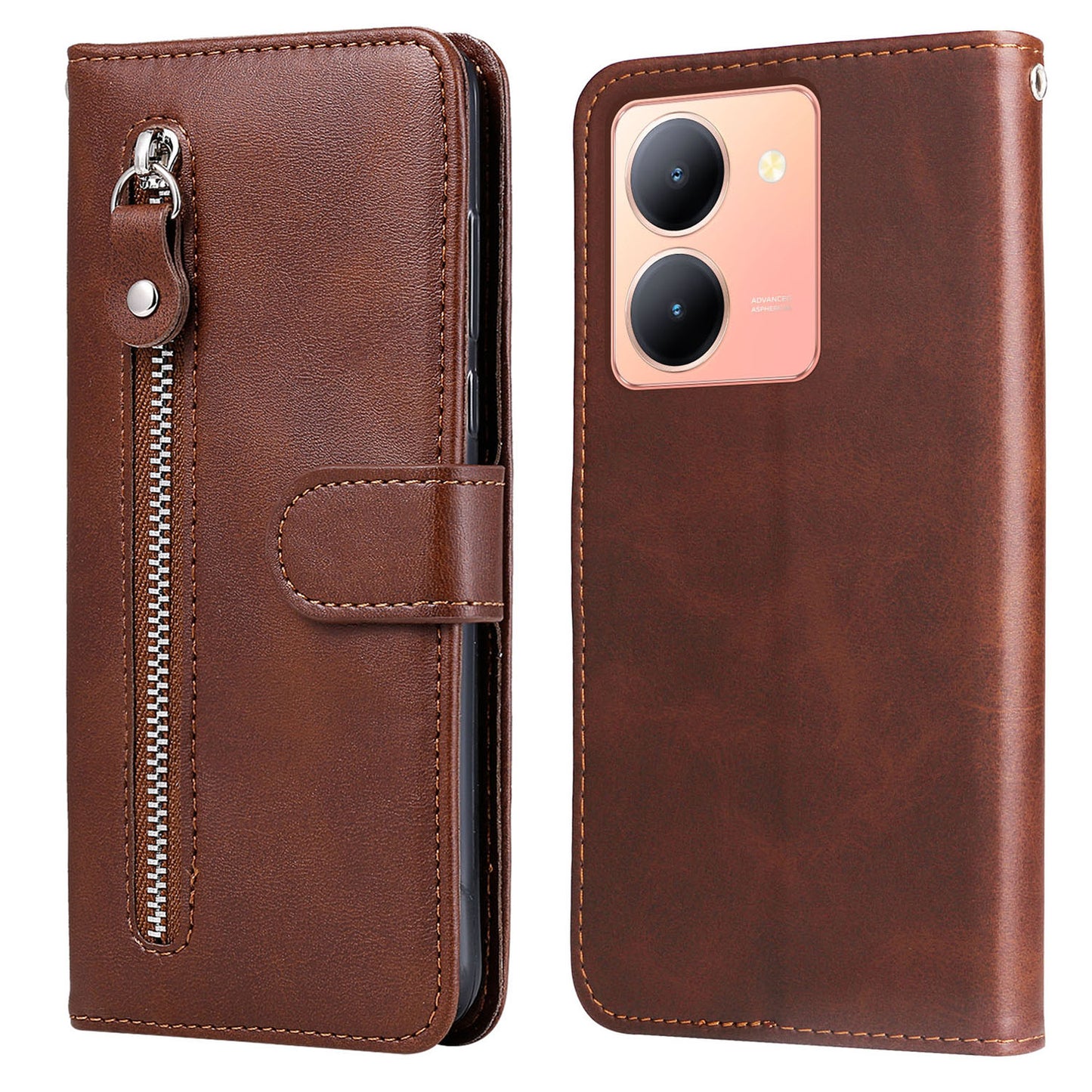 For vivo Y78 5G / Y78+ 5G Calf Texture Leather Anti-drop Stand Cover Zipper Pocket Wallet Phone Case