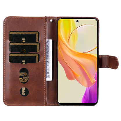 For vivo Y78 5G / Y78+ 5G Calf Texture Leather Anti-drop Stand Cover Zipper Pocket Wallet Phone Case