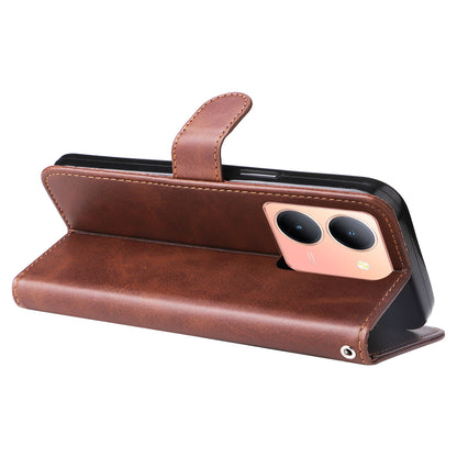 For vivo Y78 5G / Y78+ 5G Calf Texture Leather Anti-drop Stand Cover Zipper Pocket Wallet Phone Case