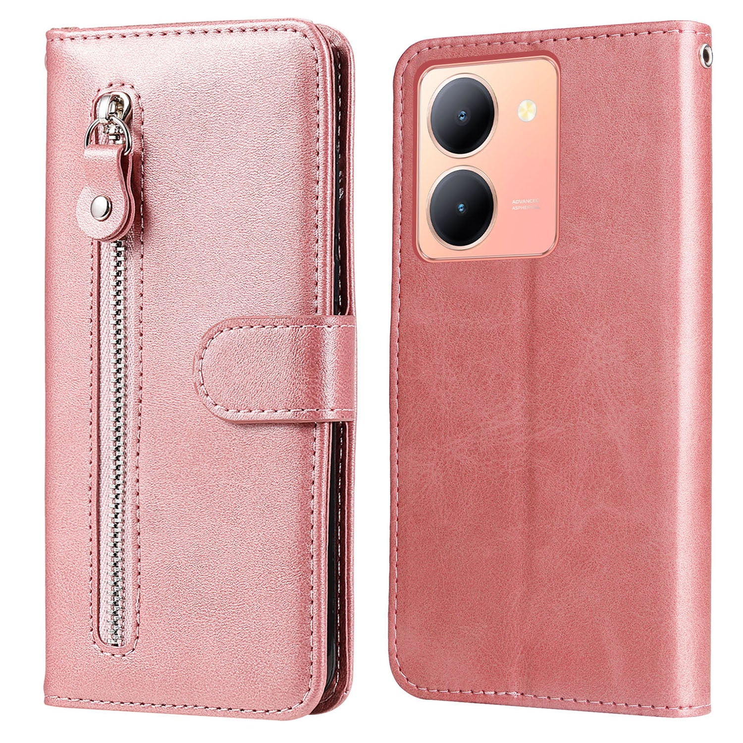 For vivo Y78 5G / Y78+ 5G Calf Texture Leather Anti-drop Stand Cover Zipper Pocket Wallet Phone Case