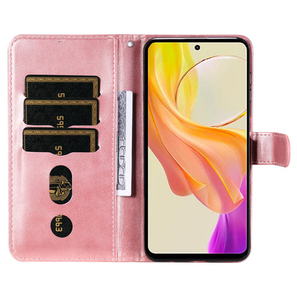 For vivo Y78 5G / Y78+ 5G Calf Texture Leather Anti-drop Stand Cover Zipper Pocket Wallet Phone Case