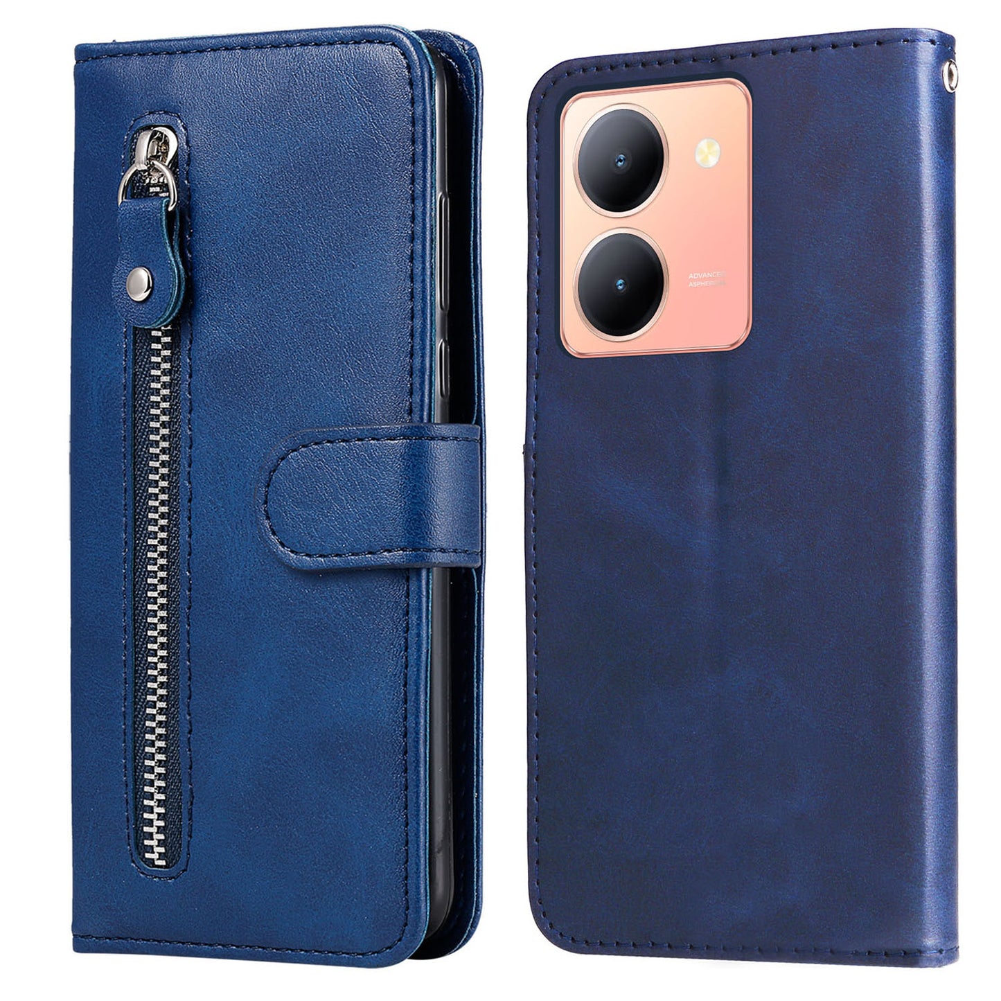 For vivo Y78 5G / Y78+ 5G Calf Texture Leather Anti-drop Stand Cover Zipper Pocket Wallet Phone Case