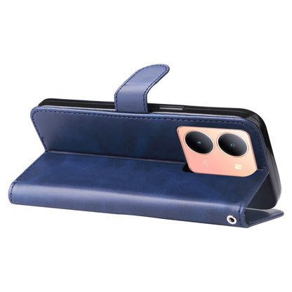 For vivo Y78 5G / Y78+ 5G Calf Texture Leather Anti-drop Stand Cover Zipper Pocket Wallet Phone Case