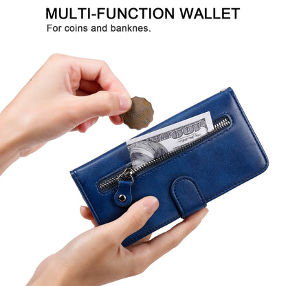For vivo Y78 5G / Y78+ 5G Calf Texture Leather Anti-drop Stand Cover Zipper Pocket Wallet Phone Case