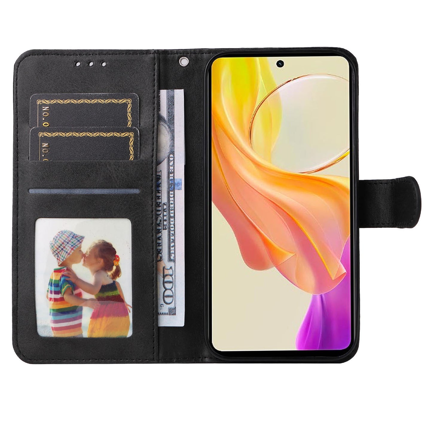 For vivo Y78+ 5G / Y78 5G Calf Texture Phone Cover Wallet Stand Cell Phone Case with Strap