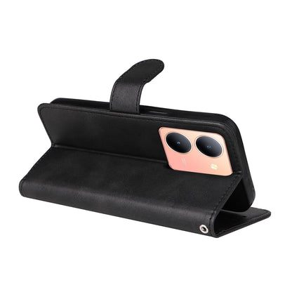 For vivo Y78+ 5G / Y78 5G Calf Texture Phone Cover Wallet Stand Cell Phone Case with Strap