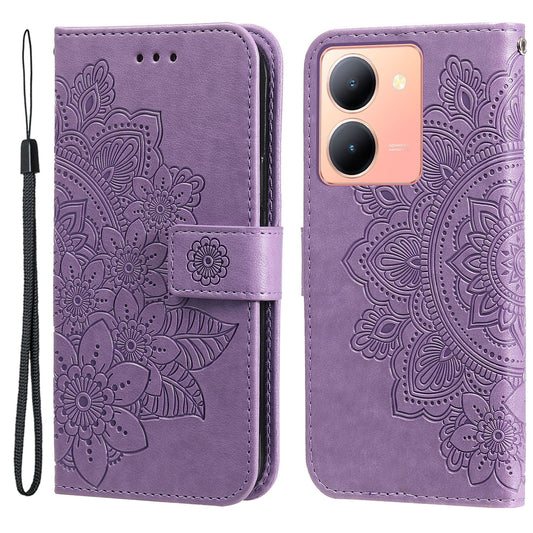 For vivo Y78+ 5G / Y78 5G Phone Case Flower Imprinting Phone Stand Wallet PU Leather Cover Shell