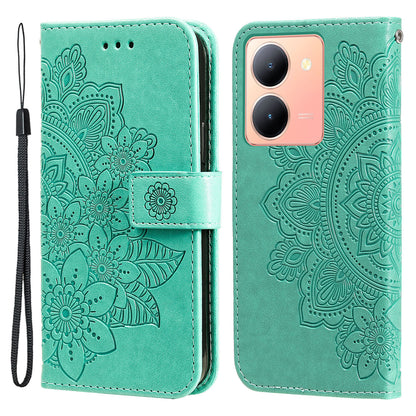 For vivo Y78+ 5G / Y78 5G Phone Case Flower Imprinting Phone Stand Wallet PU Leather Cover Shell