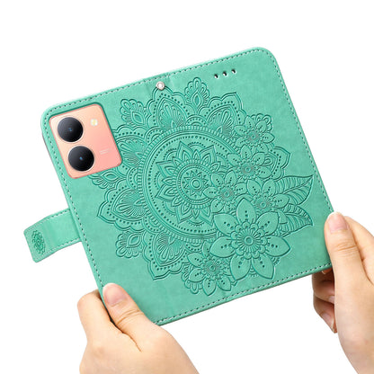 For vivo Y78+ 5G / Y78 5G Phone Case Flower Imprinting Phone Stand Wallet PU Leather Cover Shell