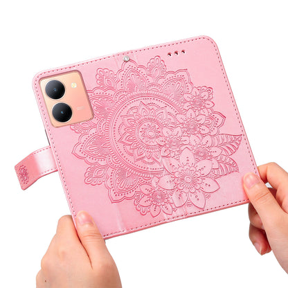 For vivo Y78+ 5G / Y78 5G Phone Case Flower Imprinting Phone Stand Wallet PU Leather Cover Shell
