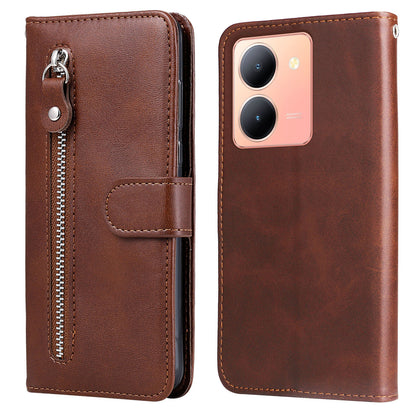 For vivo Y78 (China) 5G / Y36 4G / Y36 5G Flip Stand Phone Case Calf Texture Zipper Pocket Leather Wallet Cover