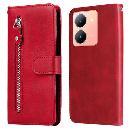 For vivo Y78 (China) 5G / Y36 4G / Y36 5G Flip Stand Phone Case Calf Texture Zipper Pocket Leather Wallet Cover