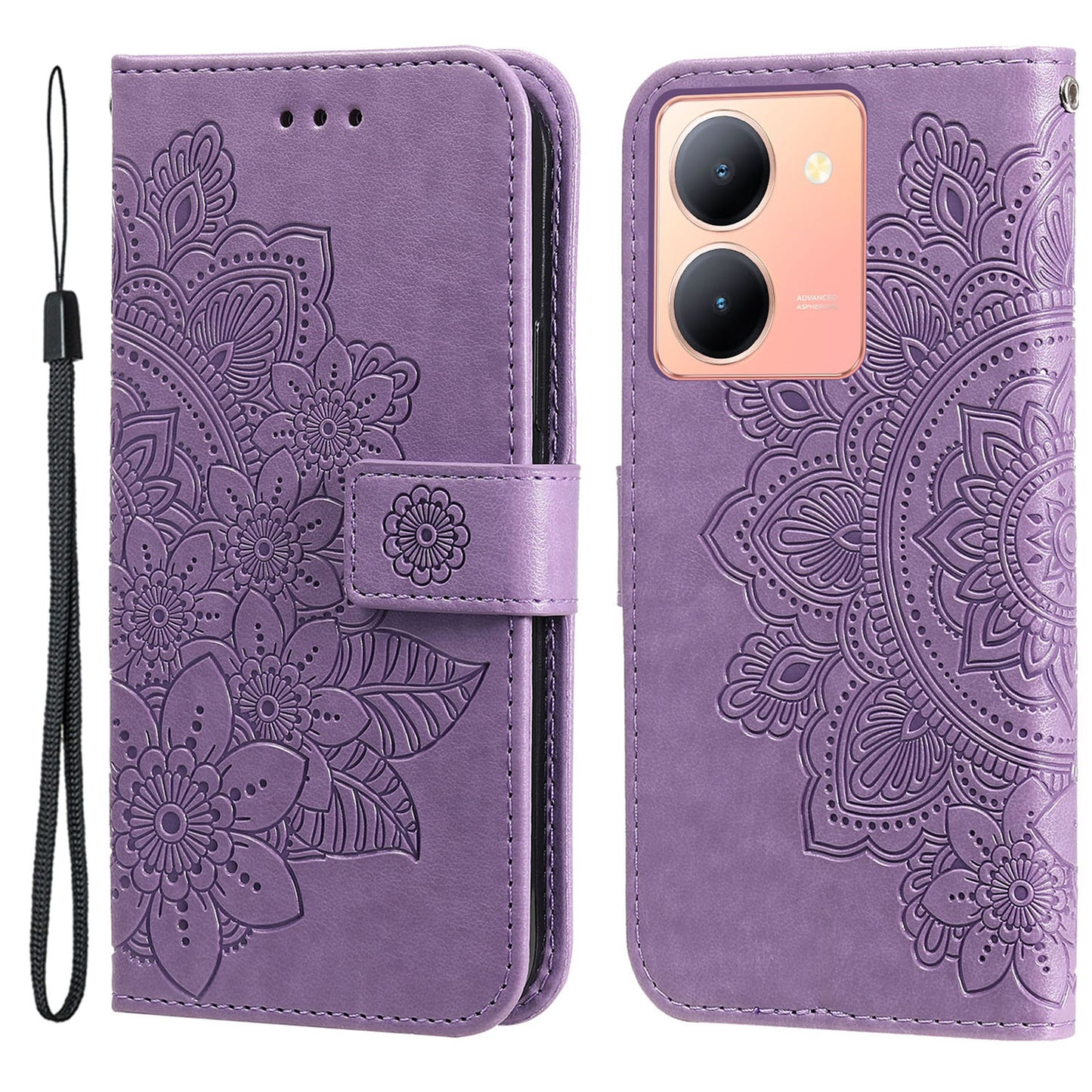 For vivo Y78 (China) 5G / Y36 4G / 5G Imprinted Flower PU Leather Cover Phone Case Stand Wallet Phone Shell