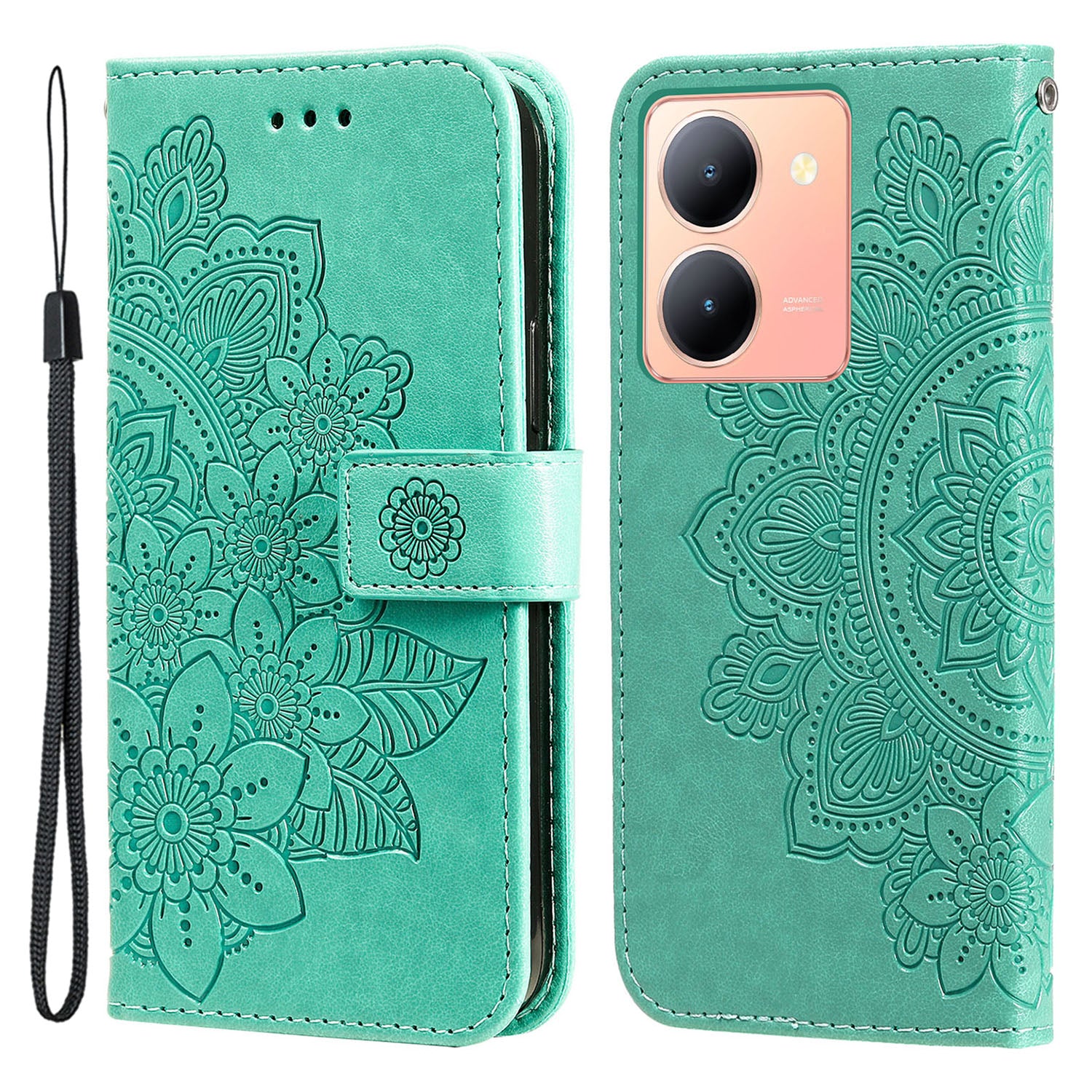 For vivo Y78 (China) 5G / Y36 4G / 5G Imprinted Flower PU Leather Cover Phone Case Stand Wallet Phone Shell