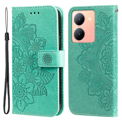 For vivo Y78 (China) 5G / Y36 4G / 5G Imprinted Flower PU Leather Cover Phone Case Stand Wallet Phone Shell