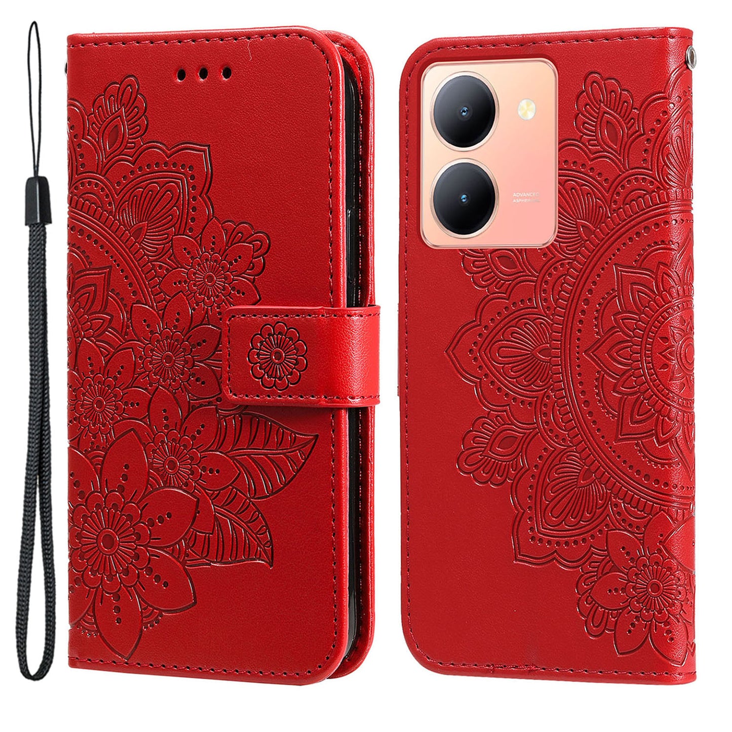 For vivo Y78 (China) 5G / Y36 4G / 5G Imprinted Flower PU Leather Cover Phone Case Stand Wallet Phone Shell