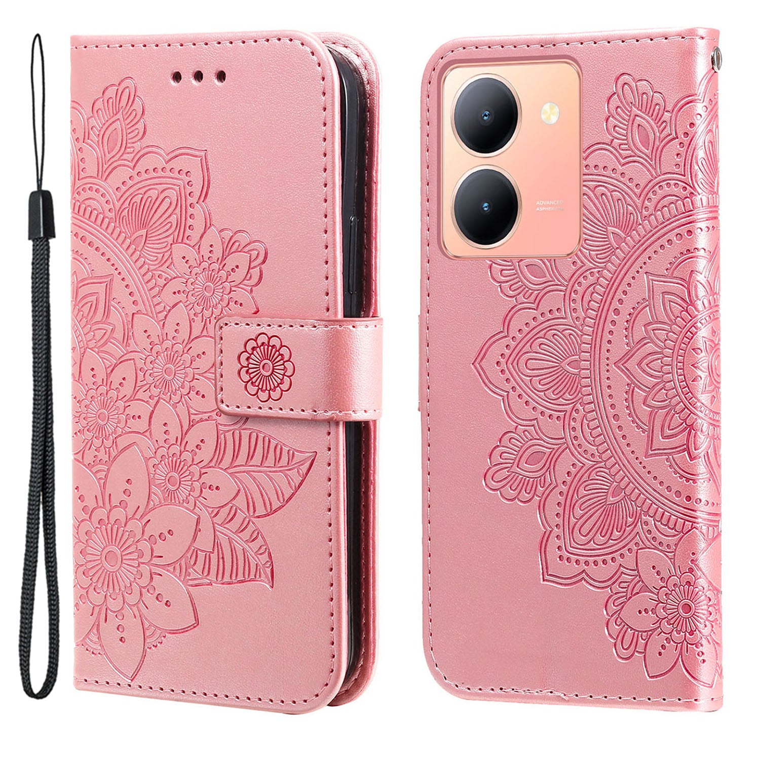 For vivo Y78 (China) 5G / Y36 4G / 5G Imprinted Flower PU Leather Cover Phone Case Stand Wallet Phone Shell