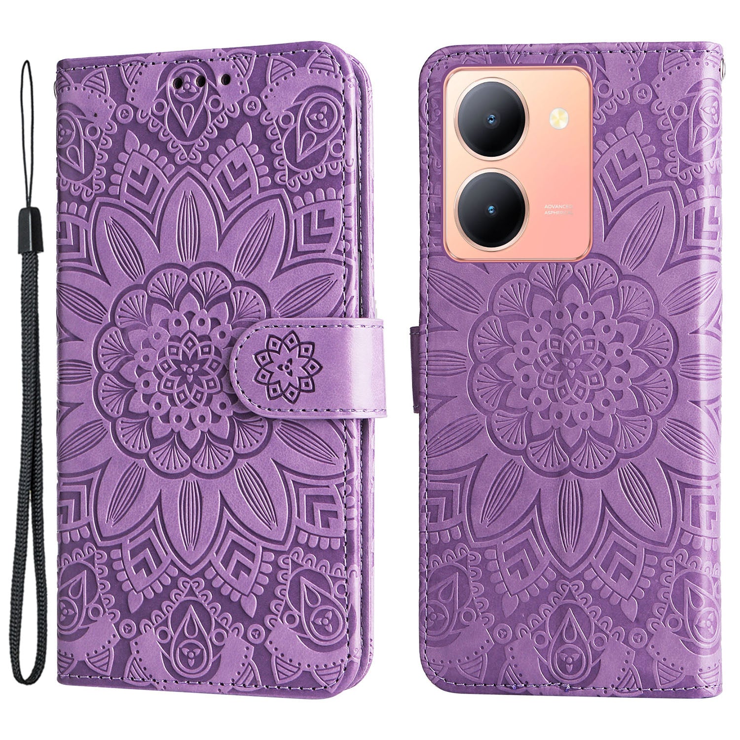 For vivo Y78 (China) 5G / Y36 4G / Y36 5G PU Leather Wallet Phone Cover Sunflower Imprinted Stand Case