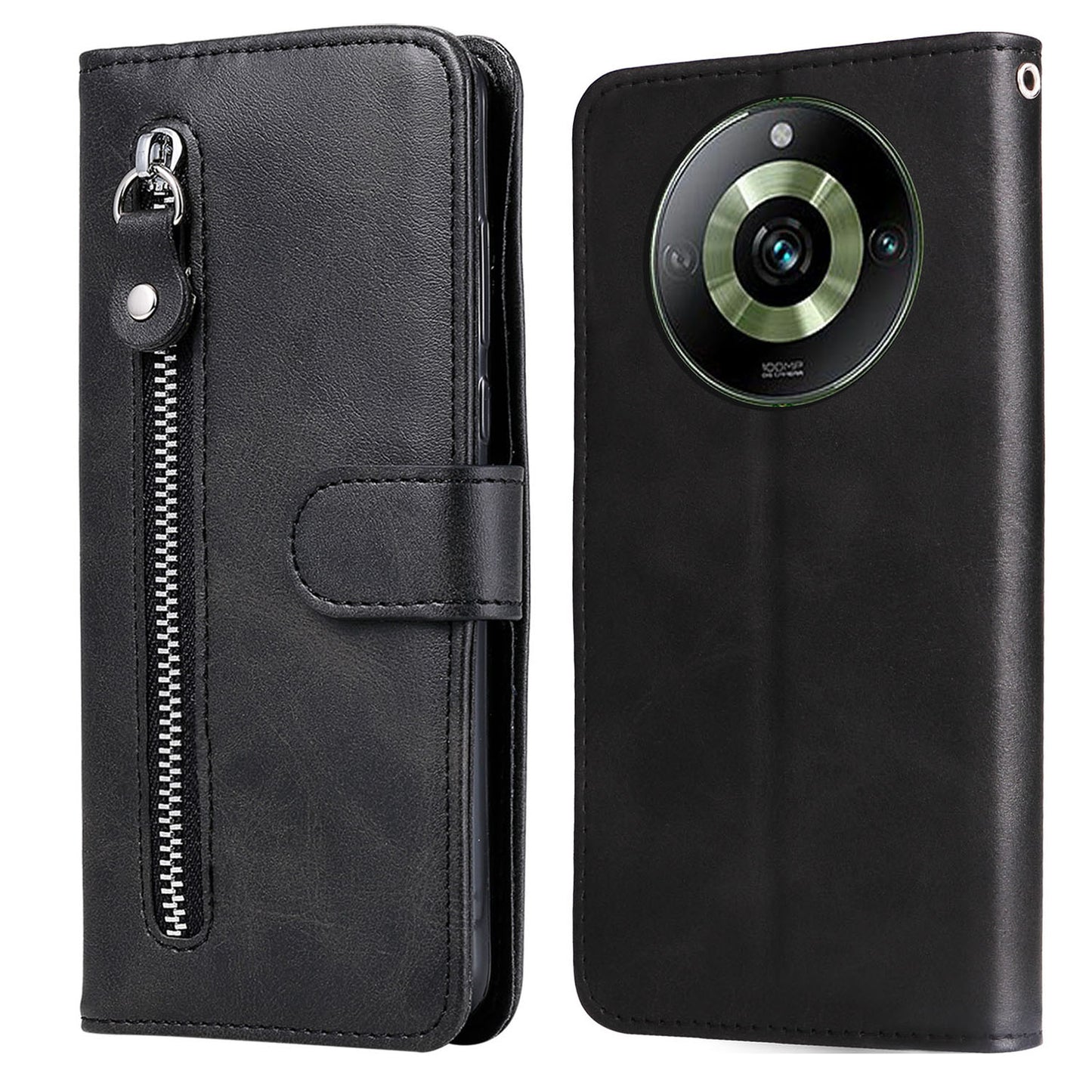 For Realme 11 Pro+ / 11 Pro 5G Leather Wallet Stand Cover Calf Texture Phone Case with Zipper Pocket