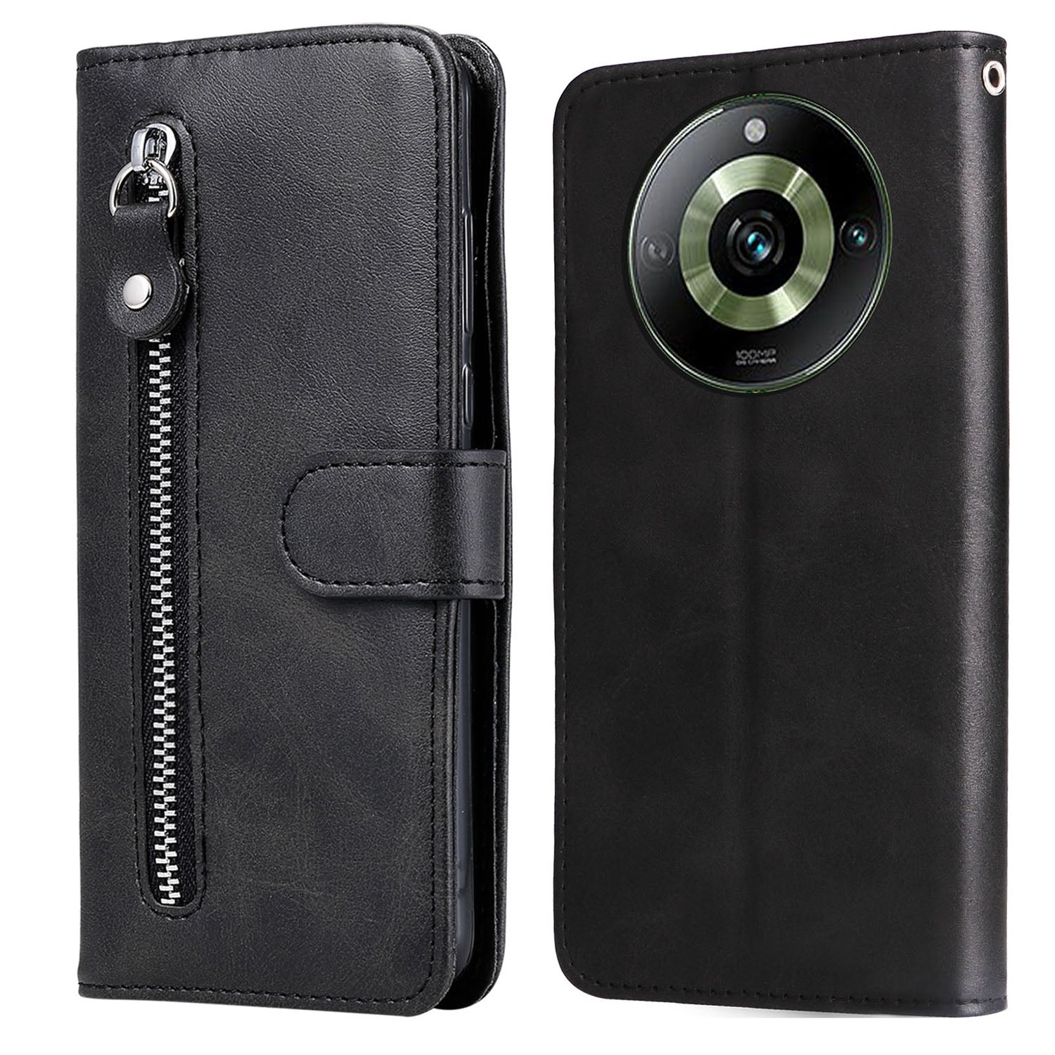 For Realme 11 Pro+ / 11 Pro 5G Leather Wallet Stand Cover Calf Texture Phone Case with Zipper Pocket