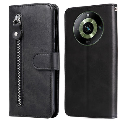 For Realme 11 Pro+ / 11 Pro 5G Leather Wallet Stand Cover Calf Texture Phone Case with Zipper Pocket