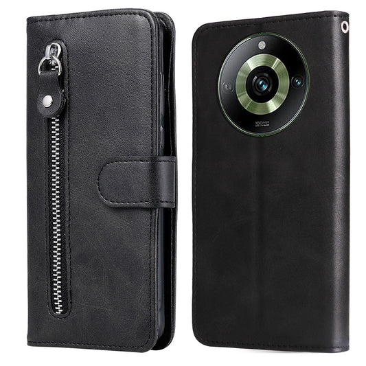 For Realme 11 Pro+ / 11 Pro 5G Leather Wallet Stand Cover Calf Texture Phone Case with Zipper Pocket
