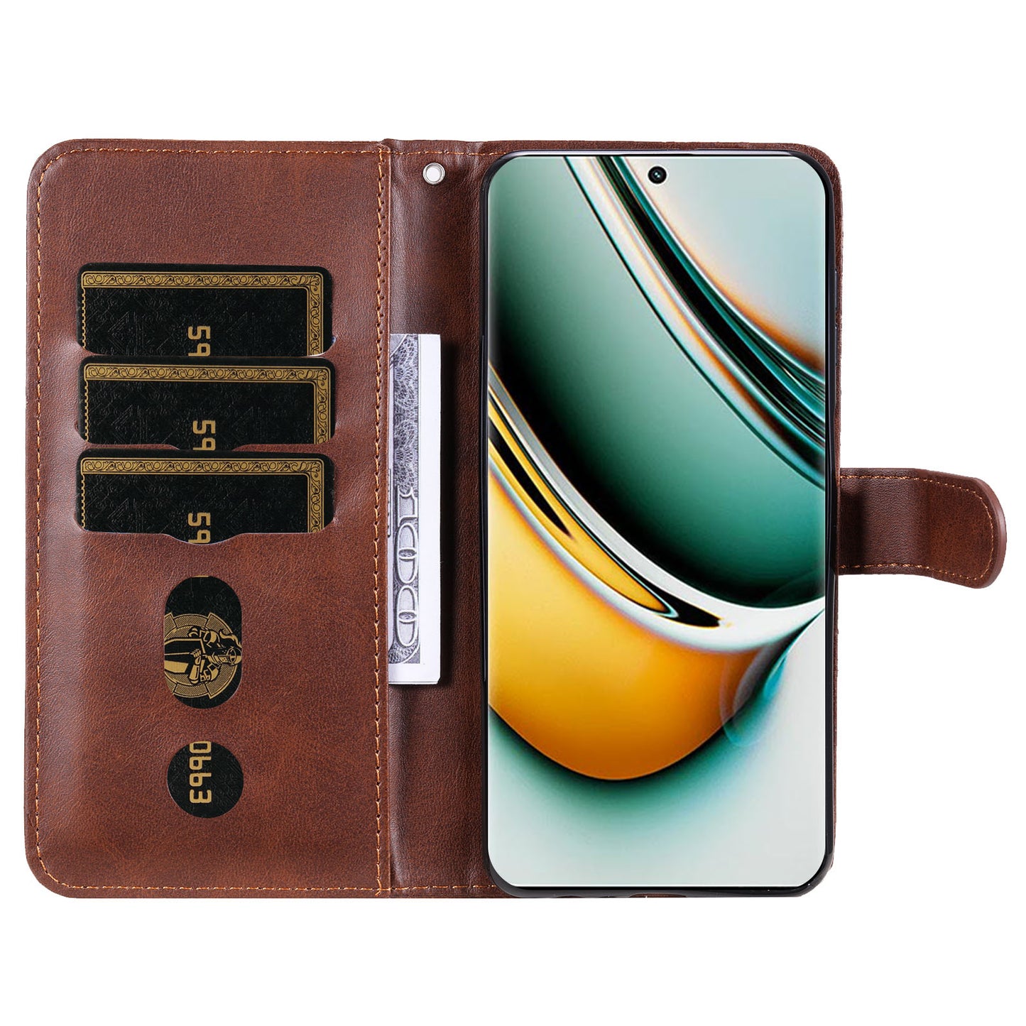 For Realme 11 Pro+ / 11 Pro 5G Leather Wallet Stand Cover Calf Texture Phone Case with Zipper Pocket