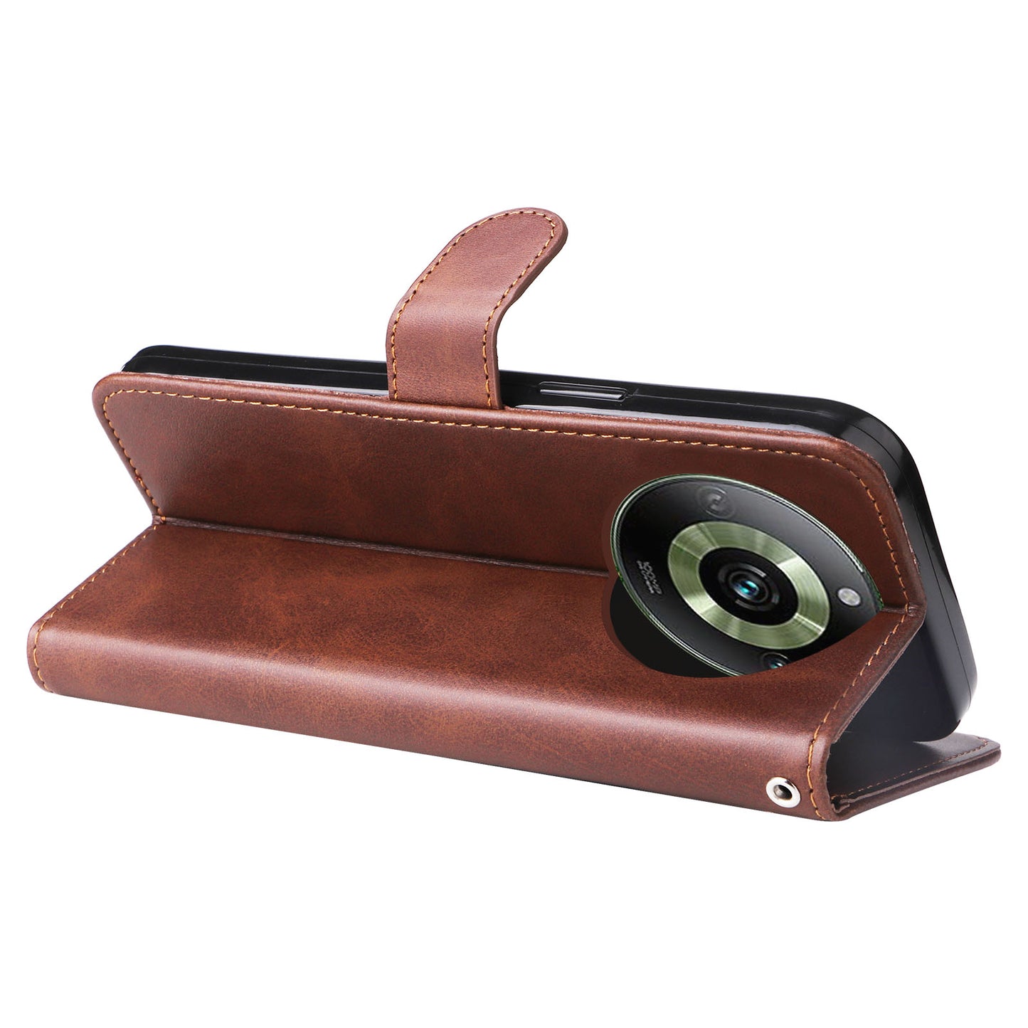 For Realme 11 Pro+ / 11 Pro 5G Leather Wallet Stand Cover Calf Texture Phone Case with Zipper Pocket