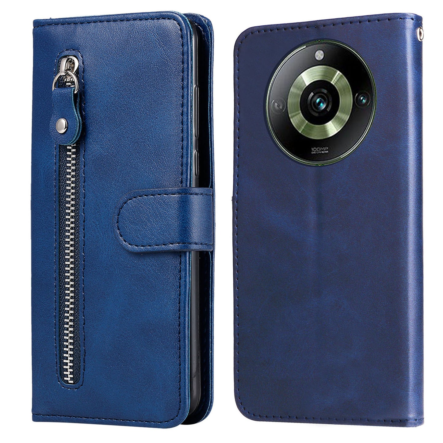 For Realme 11 Pro+ / 11 Pro 5G Leather Wallet Stand Cover Calf Texture Phone Case with Zipper Pocket
