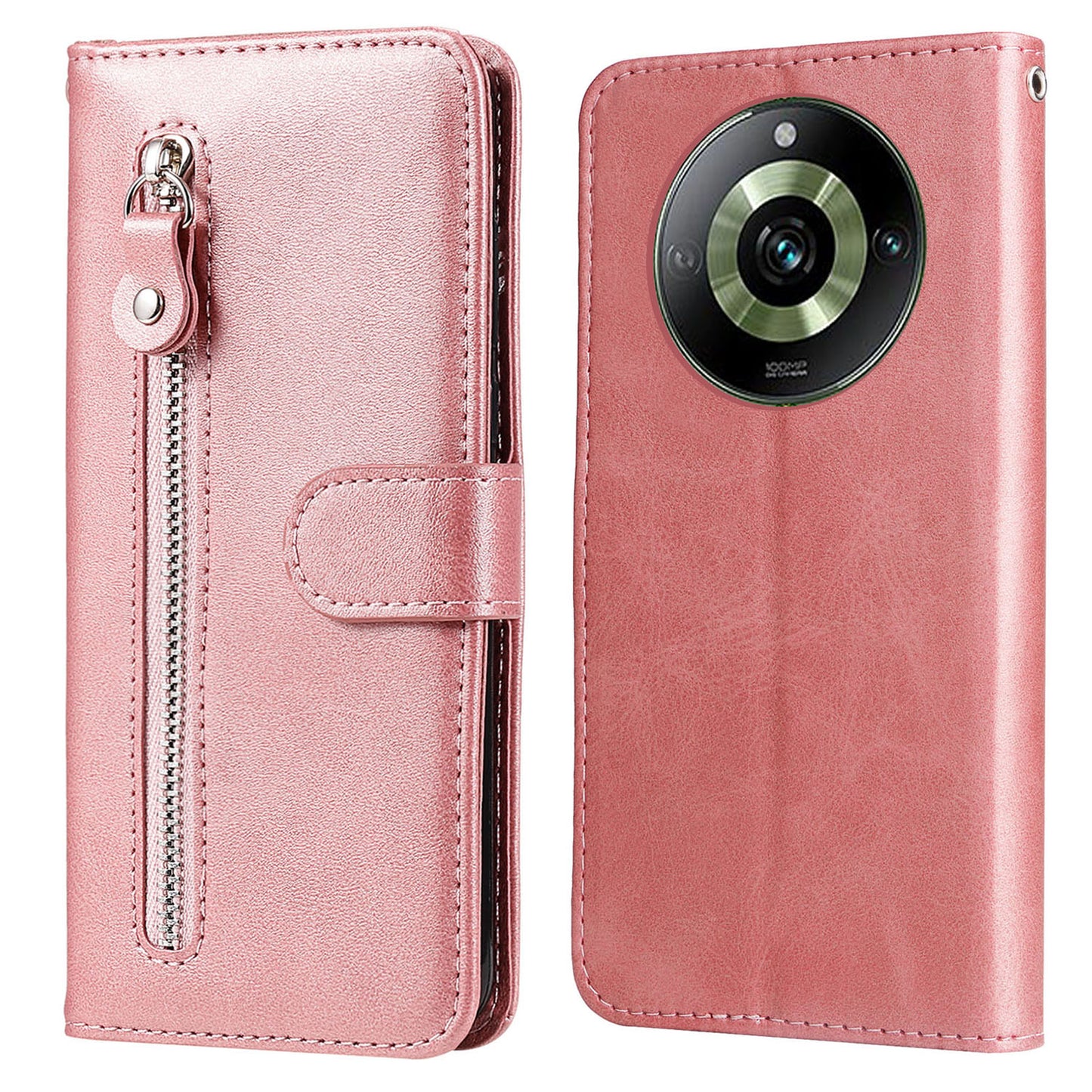 For Realme 11 Pro+ / 11 Pro 5G Leather Wallet Stand Cover Calf Texture Phone Case with Zipper Pocket