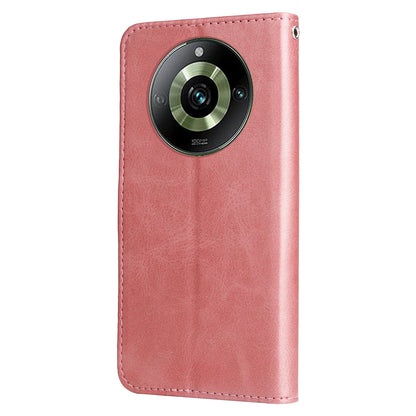 For Realme 11 Pro+ / 11 Pro 5G Leather Wallet Stand Cover Calf Texture Phone Case with Zipper Pocket