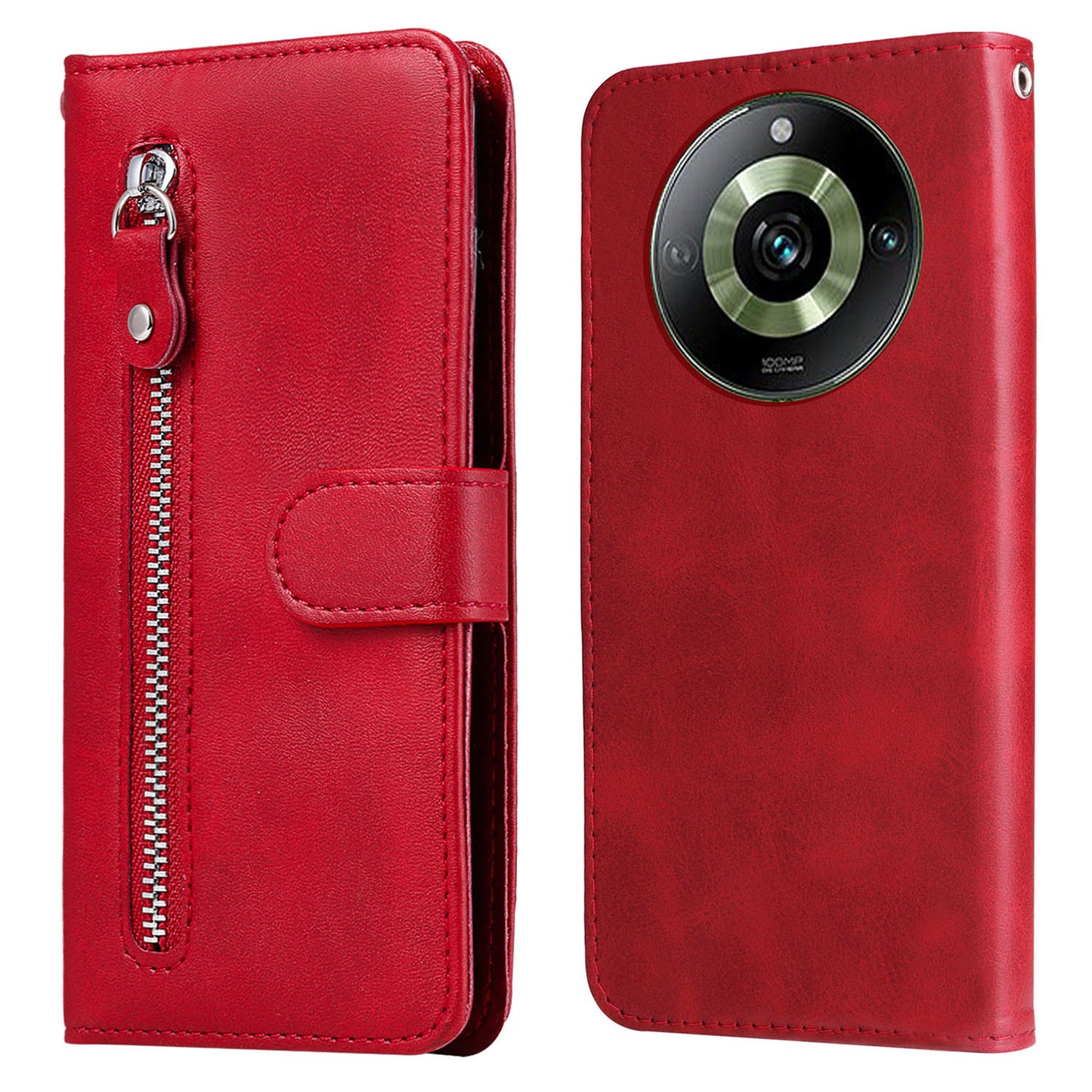 For Realme 11 Pro+ / 11 Pro 5G Leather Wallet Stand Cover Calf Texture Phone Case with Zipper Pocket