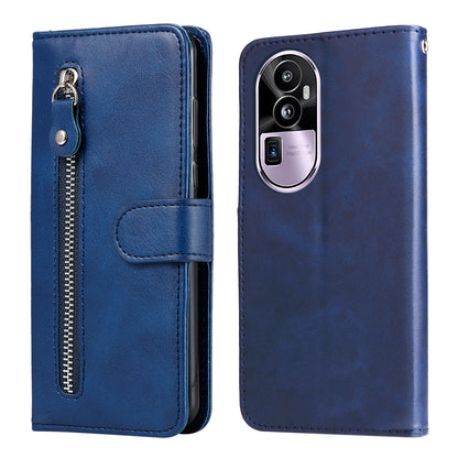 For Oppo Reno10 Pro+ 5G Calf Texture Phone Case Zipper Pocket Wallet Foldable Stand Cover