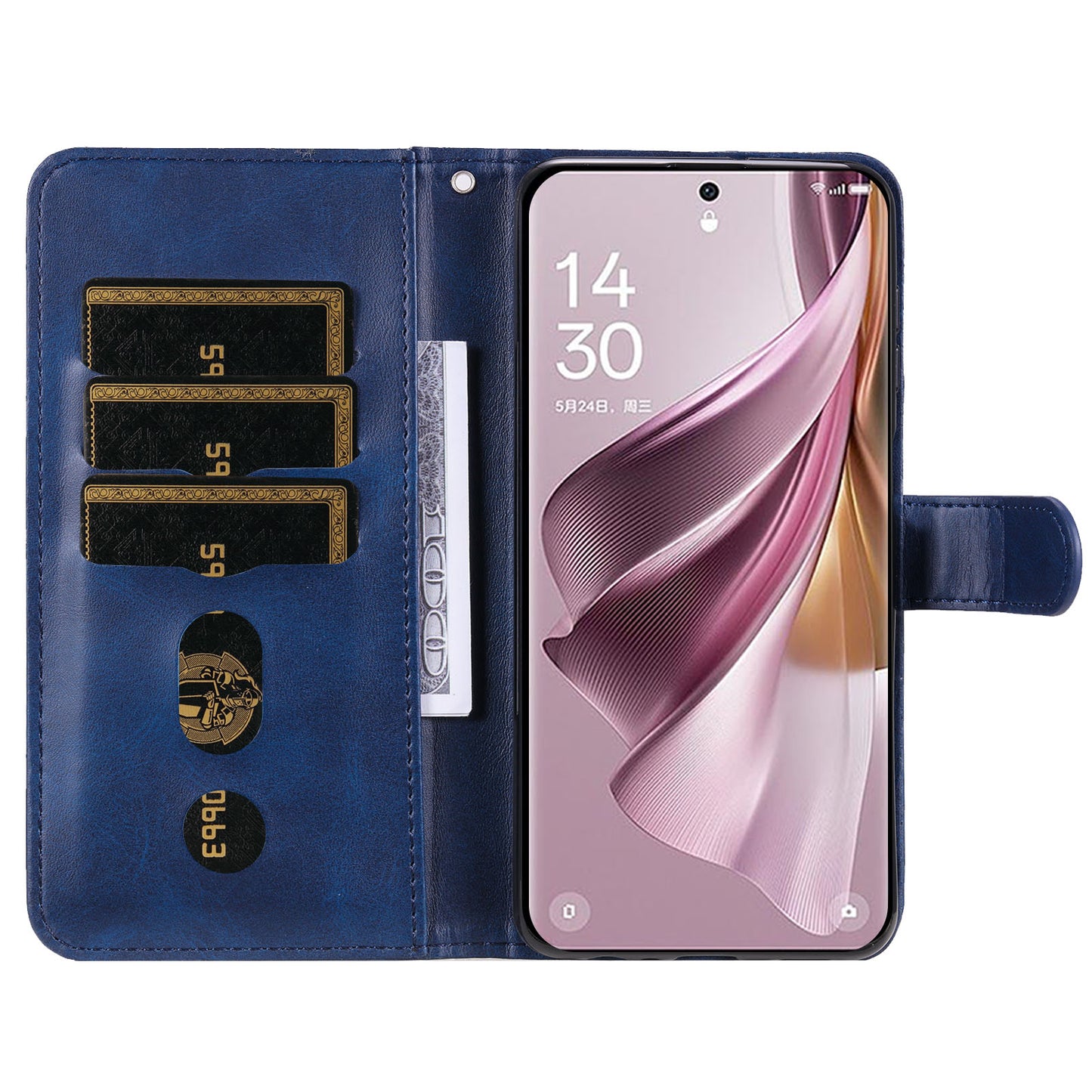 For Oppo Reno10 Pro+ 5G Calf Texture Phone Case Zipper Pocket Wallet Foldable Stand Cover