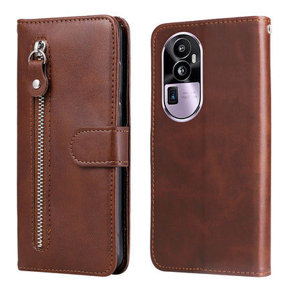 For Oppo Reno10 Pro+ 5G Calf Texture Phone Case Zipper Pocket Wallet Foldable Stand Cover