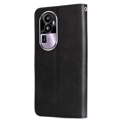 For Oppo Reno10 Pro+ 5G Calf Texture Phone Case Zipper Pocket Wallet Foldable Stand Cover