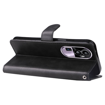 For Oppo Reno10 Pro+ 5G Calf Texture Phone Case Zipper Pocket Wallet Foldable Stand Cover