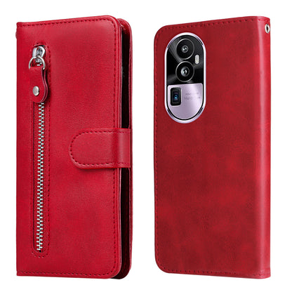 For Oppo Reno10 Pro+ 5G Calf Texture Phone Case Zipper Pocket Wallet Foldable Stand Cover