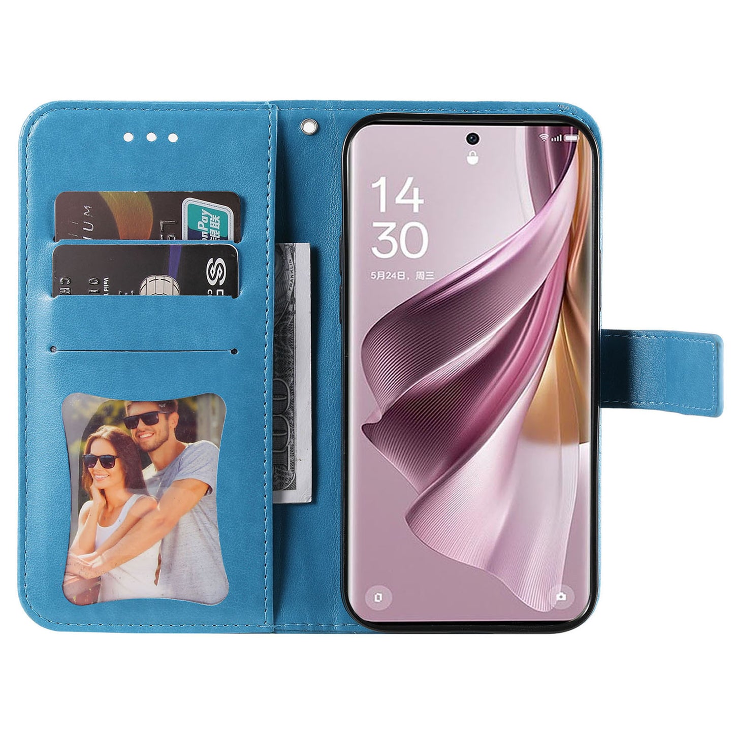 For Oppo Reno10 Pro+ 5G Imprinted Flower Cover Phone Case Foldable Stand Wallet PU Leather Shell