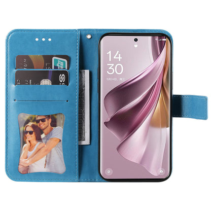 For Oppo Reno10 Pro+ 5G Imprinted Flower Cover Phone Case Foldable Stand Wallet PU Leather Shell