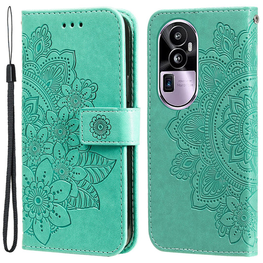For Oppo Reno10 Pro+ 5G Imprinted Flower Cover Phone Case Foldable Stand Wallet PU Leather Shell