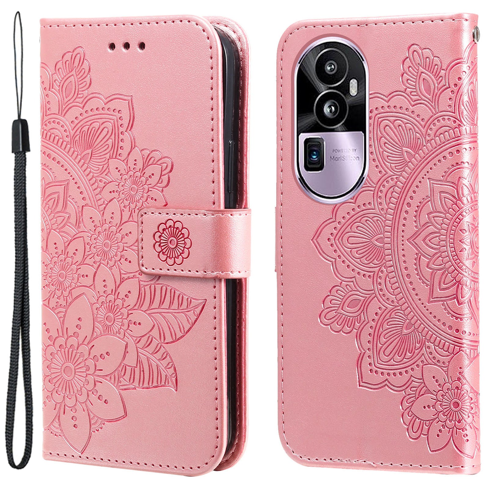 For Oppo Reno10 Pro+ 5G Imprinted Flower Cover Phone Case Foldable Stand Wallet PU Leather Shell