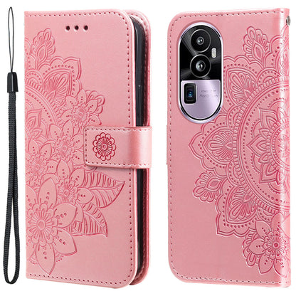 For Oppo Reno10 Pro+ 5G Imprinted Flower Cover Phone Case Foldable Stand Wallet PU Leather Shell
