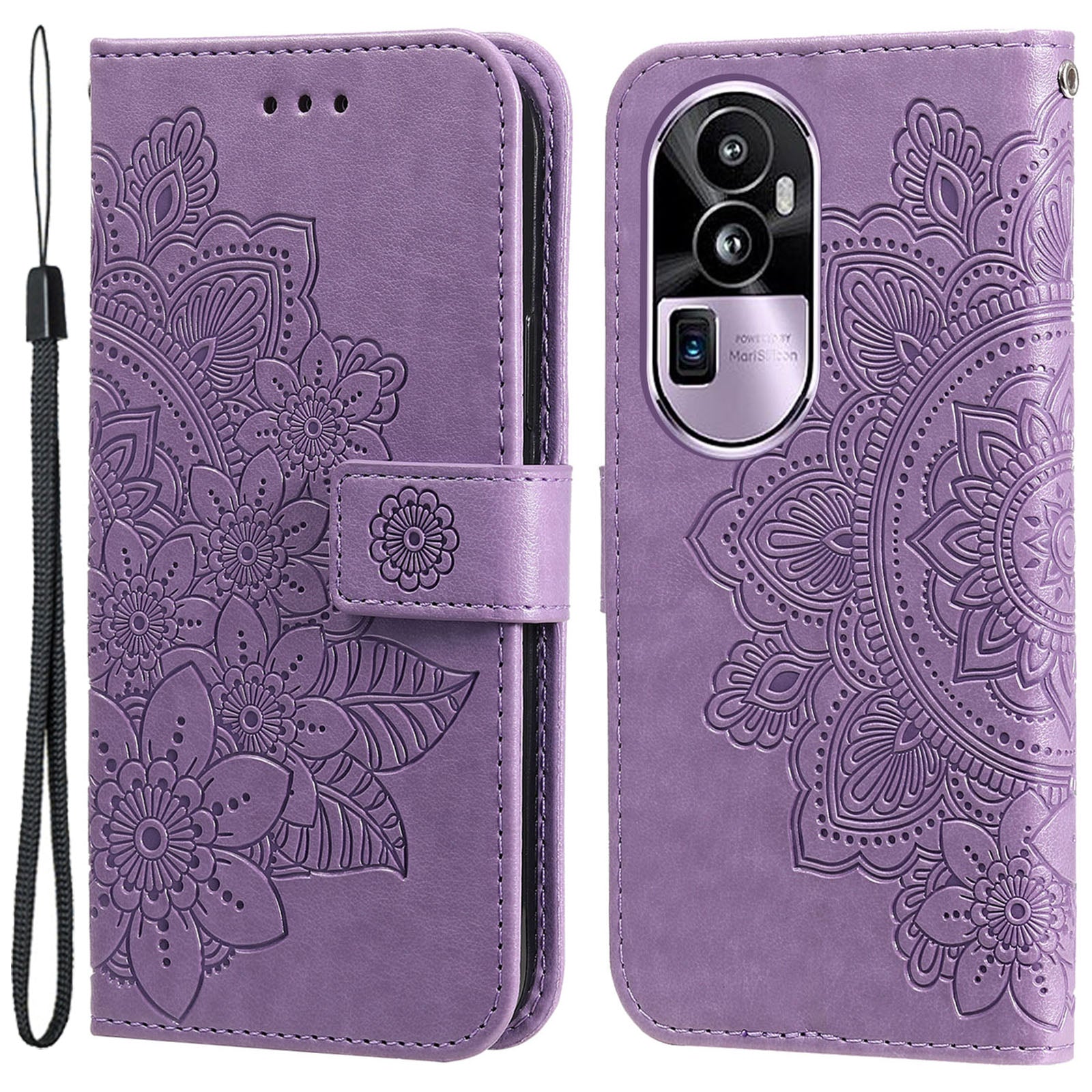 For Oppo Reno10 Pro+ 5G Imprinted Flower Cover Phone Case Foldable Stand Wallet PU Leather Shell