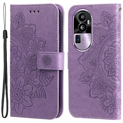For Oppo Reno10 Pro+ 5G Imprinted Flower Cover Phone Case Foldable Stand Wallet PU Leather Shell