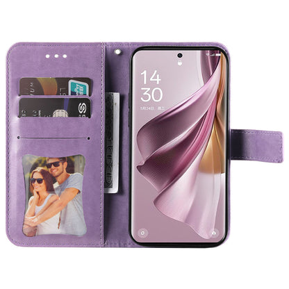 For Oppo Reno10 Pro+ 5G Imprinted Flower Cover Phone Case Foldable Stand Wallet PU Leather Shell
